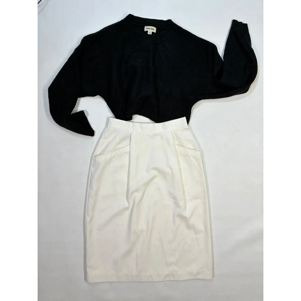 Vintage Sheridan Square Women's 10 Skirt White Midi Pocketed Pleated‎ Business